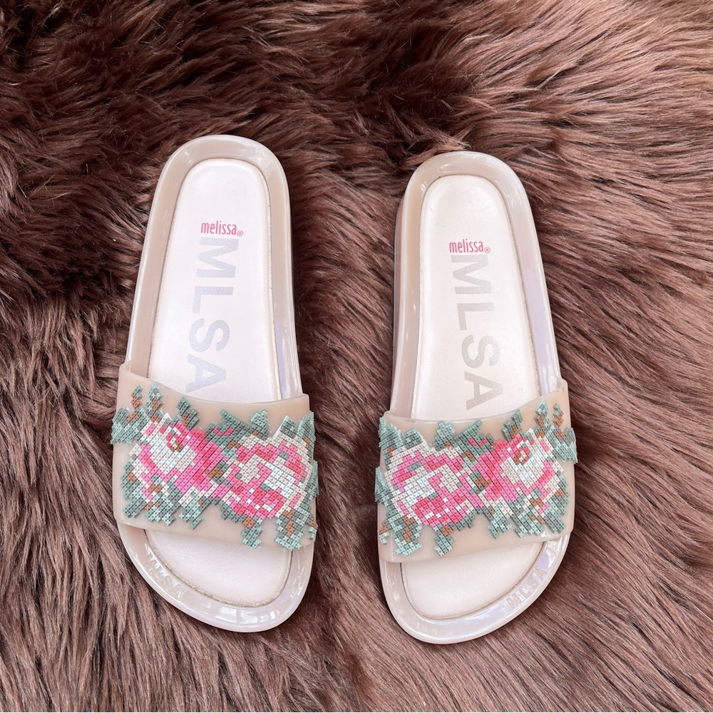 Melissa Pink Floral Slide Sandals - Picture 2 of 10